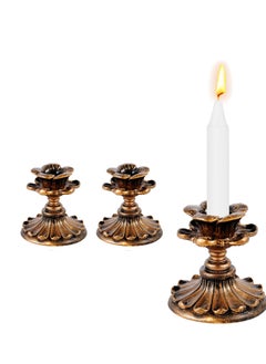 اشتري 2 Pack Vintage Candlestick Holders, Resin Candle Holder Retro Antique Bronze Candle Holder, Suitable for Home Decor, Wedding, Dinning, Party, Anniversary (Bronze, Classic Style) في الامارات