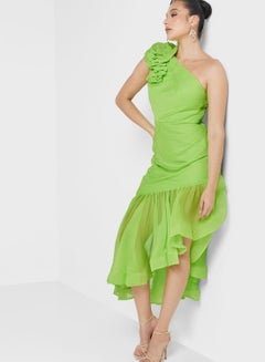 Buy One Shoulder Ruffle Side Slit Dress in Saudi Arabia