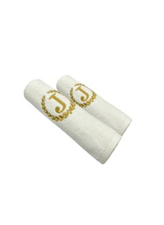 اشتري Embroidered For You (White) Luxury Monogrammed Towels (Set of 1 Hand & 1 Bath Towel) 100% cotton, Highly Absorbent and Quick dry, Classic Hotel and Spa Quality Bath Linen-600 Gsm (Golden Letter J) في الامارات