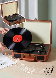 اشتري Vintage Phonograph Retro Bluetooth Gramophone Portable Suitcase Turntable Brown في السعودية