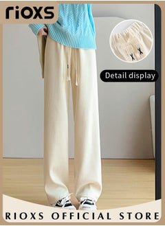 Buy Women's Vintage Drawstrings Wide Leg Corduroy Pants Casual High Waisted Straight Leg Trouser for Fall in UAE