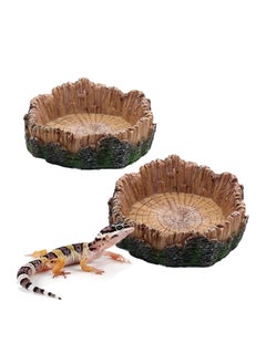 اشتري Reptile Feeder Reptile Water Dish Food Bowls Artificial Tree Trunk Reptile Tank Decor Bowl for Leopard Gecko Lizard Spider Scorpion Amphibian Feeding Bowl Decor (2 Pieces ) في السعودية