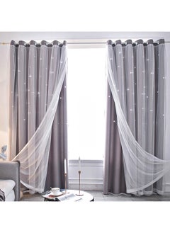 Buy 1-Piece Hollowed Out Stars Curtain Blackout Curtains For Living Room Bedroom Grey 100x250cm in Saudi Arabia