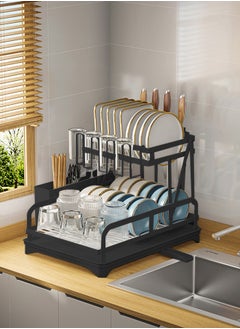 Buy Dish Drying Rack 2 Tier Dish Drainers with Utensil Holder and Cups Holder in Saudi Arabia