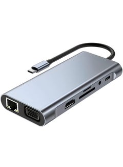Buy Type c 11 in 1 hub to USB 2.0 * 3+USB 3.0+RJ45+VGA+HDMI 4K+SD+TF+Audio+PD HDMI Network Rj45 Adapter and USB Converter in UAE