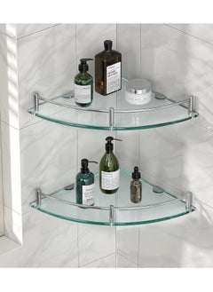 Buy 2 Pack Glass Shower Shelves Caddies Tempered Bathroom Glass Shelf with Rail Wall Mounted Drill Hole Shower Caddy Wall Mounted Bathroom Organizer for Corner Shower Shelf for Inside Shower in UAE