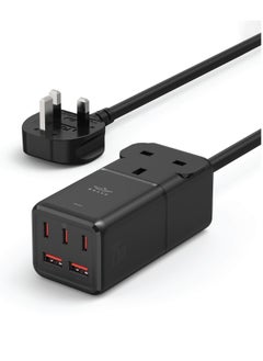 Buy 5-in-1 Power Extension Cord 75W GaN Series with USB 3x USB-C PD 2x USB-A QC 3.0 Fast Charger Adapter 1-Way UK Plug Socket Outlet Quick Charging Surge Protector 1.8M Cable- Black in UAE