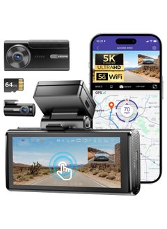 اشتري 5K 2 Channel Front + Rear Dash Cam M580-2CH, 4" Touchscreen Car Camera, 5G WiFi GPS, 4K+1080P, IR Night Vision Driving Recorder, G-Sensor Parking Mode, 64GB Card included في الامارات