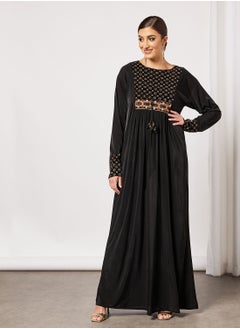 Buy Jersey Abaya With Contrasting Panel And Front Embroidery in Saudi Arabia