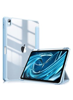 اشتري iPad 10th 10.9 Inch Gen Case 2022 Clear Transparent Back Shell Trifold Protective Case with Pencil Holder Shockproof Cover for iPad with Screen Protector (Blue) في الامارات
