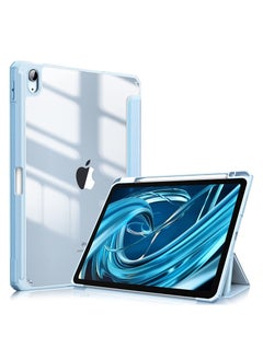 اشتري iPad 10th 10.9 Inch Gen Case 2022 Clear Transparent Back Shell Trifold Protective Case with Pencil Holder Shockproof Cover for iPad with Screen Protector (Blue) في الامارات