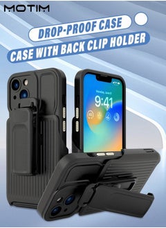 Buy Designed for iPhone 14 Belt Clip Case Heavy Duty Hard Rugged Shockproof Protective Kickstand Case with Holster in UAE