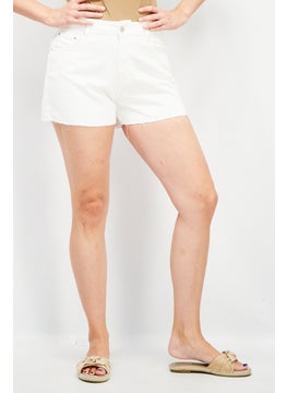 اشتري Women Mom Fit Solid Denim Short, White في السعودية