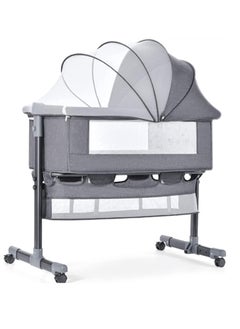 Buy Baby Bedside Crib Baby Bassinet With Large Storage Basket Folding Newborn Bedside Cribs Portable Infant Travel Crib W Side Mesh Adjustable Height and Angle Soft Mattress 360° Swivel Wheels in Saudi Arabia