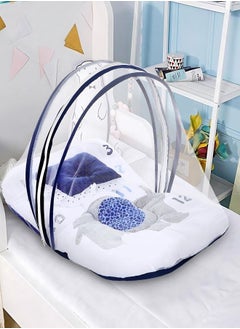 اشتري Baby Bed with Thick Mattress, Mosquito Net with Zip Closure And Neck Pillow, Baby Bedding for New Born, 0M+, Baby Sleeping Bed of 32 inch X 18 inch X 4 inch Size (Blue),Pack of 1 في الامارات