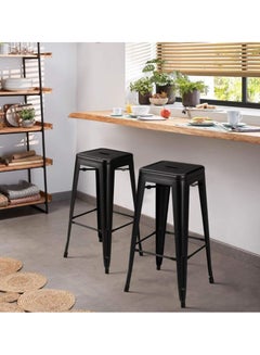 اشتري HYX504 Metal Stackable Bar-Home Kitchen Stool - Black (Set of 2) في الامارات