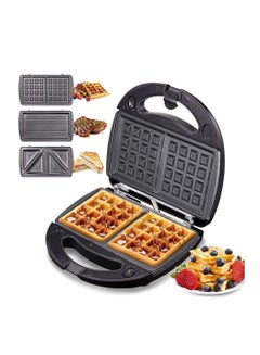 Buy 3 in 1 Sandwich Maker Waffle Maker with Detachable Non-Stick Plates LED Indicator Light Cool Touch Handle Dishwasher Safe 750W in Saudi Arabia