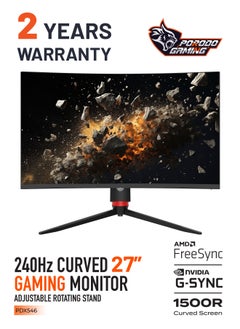 Buy 27 inch Gaming Curved FHD Monitor MT9800 Solution  240Hz refresh rate, Nvidia G-Sync with RGB light Black in UAE