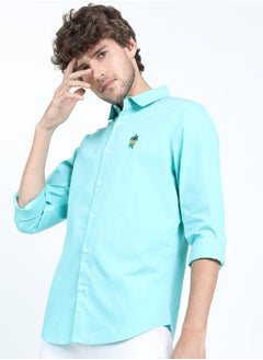 Buy Pineapple Embroidery Slim Fit Shirt with Long Sleeves in Saudi Arabia