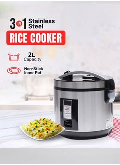 Buy Rice Cooker 2 L Durable Construction| Removable Non-Stick Pot, Cool Touch Handle| Includes Cook, Warm Functions, Plastic Steamer| Perfect for Vegetables, Soups, Sauces etc in UAE