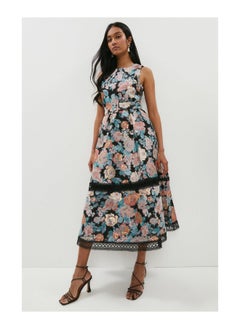 Buy Trim Detail Jacquard Belted Midi Dress in UAE