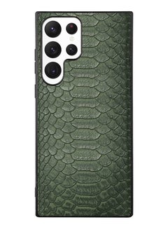 اشتري Samsung Galaxy S23 Ultra Case Leather Case Cover Luxury Snake Skin Pattern Slim Shockproof Back Cover Green في الامارات
