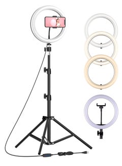 Buy 10" Ring Light Lamp with Extendable Tripod Stand, 3 Color Modes for Streaming, TikTok, Video, Makeup, Selfie Photography in Saudi Arabia
