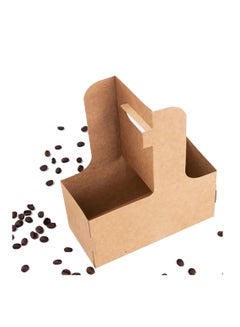 Buy Disposable Kraft Paperboard Small Drink Carrier, 2 Cup Holder With Handles, Take out Carriers to Go Coffee for Restaurants Food Delivery(50PCS) in Saudi Arabia