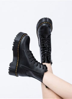 Buy Thick Bottom Side Zipper British Women's Short Boots Black in UAE