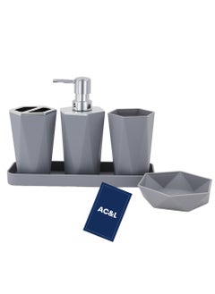 Buy AC&L Bathroom Accessories Set, 5 Pcs Plastic Bathroom Counter Vanity Set, Liquid Soap Dispenser, Toothbrush Holder, Soap Dish, Q tips Tumbler, Vanity Tray, Modern Bathroom Decor Organizer (Grey) in UAE