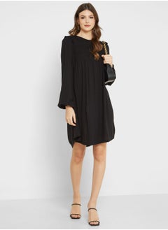 Buy Balloon Sleeve Ruffle Detail Pleated Dress in Saudi Arabia