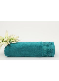 Buy GREEKY TOWELS - 500 GSM - 100% Cotton Terry - Jacquard Border- 1 Bath Sheet 80x160 cm- Luxury Touch - Extra Absorbent-Turquoise in UAE