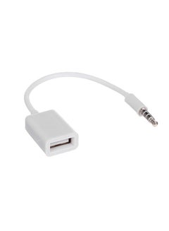 Buy 3.5mm Male Car AUX Audio Jack to USB 2.0 Female Adapter Converter Cord OTG Cable (White) in Saudi Arabia