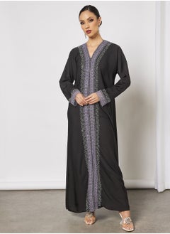 Buy Abaya With Contrasting Stone Work And Lace Embellished in Saudi Arabia