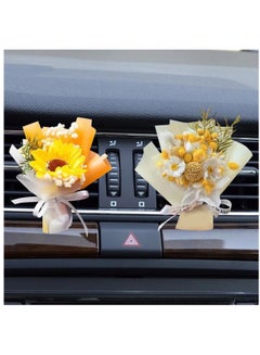 اشتري 2 Pcs Dried Flower Bouquet Air Vent Clips Small Mini Automotive Freshener Diffuser Gifts for Woman Girls Vehicle Interior Decorations Universal Truck SUV Dashboard Yellow في الامارات