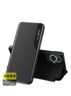 اشتري جراب هاتف ذكي بنوافذ عاكس قابل للطي جراب هاتف تلقائي للنوم والإيقاظ لهاتف Huawei Nova 11 Pro 4G 2023 أسود في الامارات