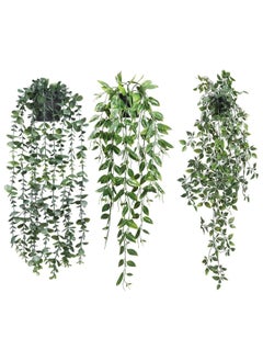 Buy Artificial Hanging Plants, 3 Pack Fake Hanging Plants Fake Potted Greenery Plants Faux Eucalyptus Vine, Mandala Vine in Pot for Home Room Indoor Outdoor Shelf Decor in UAE