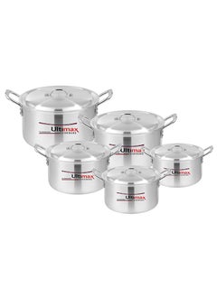 Buy Ultimax Glorious 4x8 – 5 Pcs Aluminium Cooking Pot Set, Metal Finish, Durable Construction with Lids, Even Heat Distribution, Dishwasher Safe, Sleek Modern Design, Sizes 26-36 cm (7-18.6 Ltr) in UAE