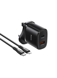 Buy Yesido YC49 PD20W USB-C / Type-C + USB Travel Charger with 1m Type-C to 8 Pin Cable - Black in Saudi Arabia