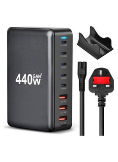 اشتري شاحن USB A&USB C بقوة 440 وات، 8 منافذ، محطة شحن سطح المكتب متعددة المنافذ، محول طاقة لشاحن الكمبيوتر المحمول، قابس حائط سريع الشحن مع سلك طاقة بطول 1.5 متر، أسود في السعودية