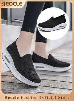 Buy Women's Walking Shoes Slip On Casual Mesh-Comfortable Athletic Breathable Sneakers Thick-Soled Heightened Air Cushion Sports Shoes in Saudi Arabia