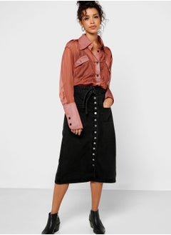 Buy Denim Button Down Midi Skirt in UAE