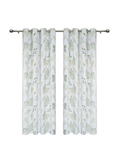 Buy 2-Piece Summer Printed Blackout Curtain Set, White & Green - 140x240 cm in UAE