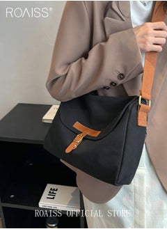 Buy Women's Canvas Bag Large Capacity One Shoulder Messenger Tote Bag Casual Solid Color Versatile Work Commuting in UAE