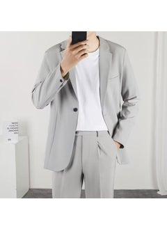 Buy Korean Style Casual Suit Set for Men Light gray in UAE