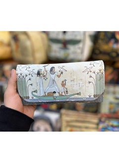 Buy Women's book and wallet, size 20*10 cm, leather wallet for women and girls for money, cards and mobile phones in various Pharaonic shapes, design No. 10 in Egypt