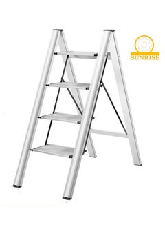 Buy 4 Steps Ladder Aluminum Folding Step Stool With Anti Slip Sturdy And Wide Pedal Light weight Portable Multi Use Stepladder For Home And Kitchen Use Space Saving in UAE