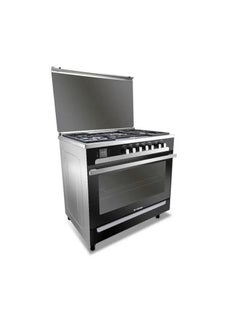 Buy Cast Gas Cooker 5 Burners with Fan Iron Stainless Black Glass 90*60 500017058 in Egypt