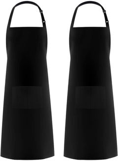 Buy Chef Apron, 2pcs kitchen Cooking Pinafore with 2 Pocket Adjustable Hook Waterproof for Home Barbecue Flower Shop, Black in UAE