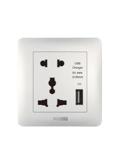 Buy Danube Home - Milano 2 Pin & 3 Pin Universal Socket With 2.1A Usb Charger Wh Ps in UAE